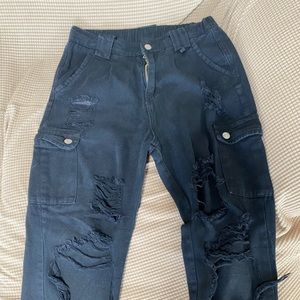 Mom jeans with elastic bottoms